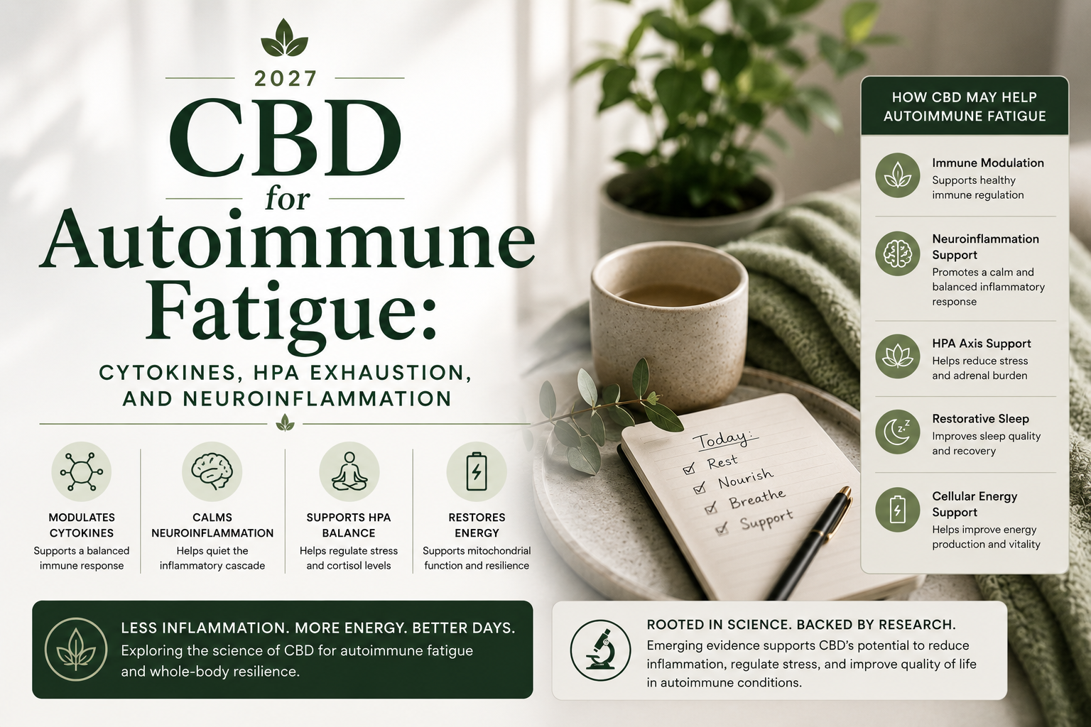 CBD for Autoimmune Fatigue: Cytokines, HPA Exhaustion, and Neuroinflammation 2027 | PureCraft CBD