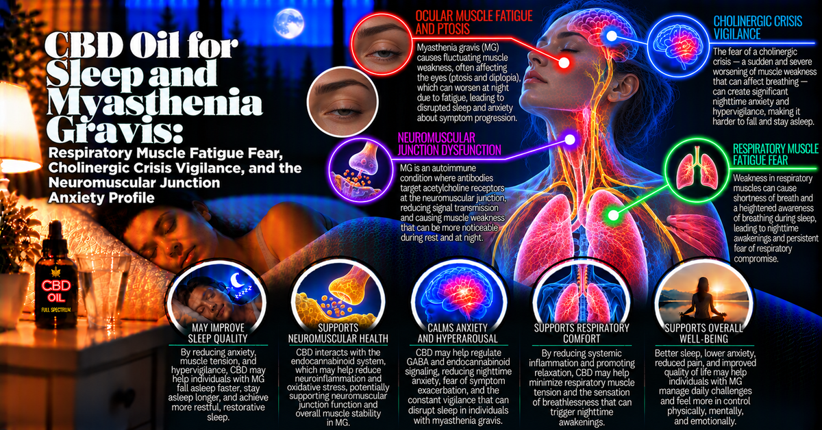 CBD Oil for Sleep and Myasthenia Gravis: Respiratory Muscle Fatigue Fear, Cholinergic Crisis Vigilance, and the Neuromuscular Junction Anxiety Profile