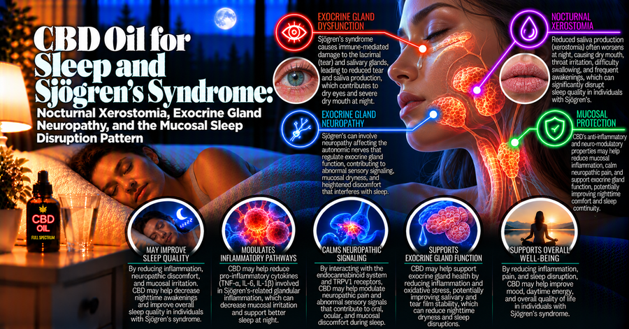 CBD Oil for Sleep and Sjögren's Syndrome: Nocturnal Xerostomia, Exocrine Gland Neuropathy, and the Mucosal Sleep Disruption Pattern | PureCraft CBD