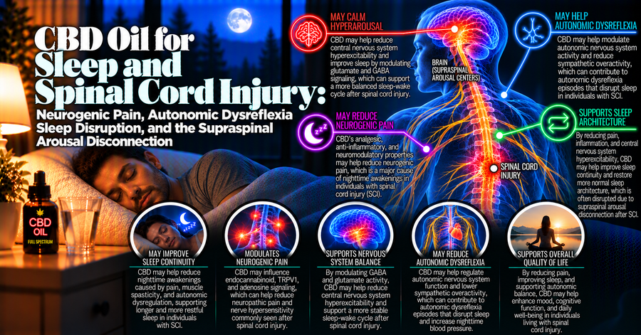 CBD Oil for Sleep and Spinal Cord Injury: Neurogenic Pain, Autonomic Dysreflexia Sleep Disruption, and the Supraspinal Arousal Disconnection | PureCraft CBD