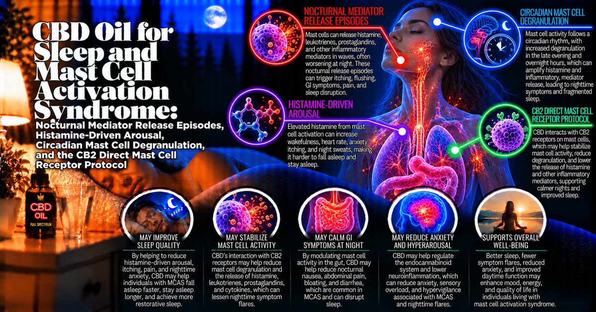 CBD Oil for Sleep and Mast Cell Activation Syndrome: Nocturnal Mediator Release Episodes, Histamine-Driven Arousal, Circadian Mast Cell Degranulation, and the CB2 Direct Mast Cell Receptor Protocol