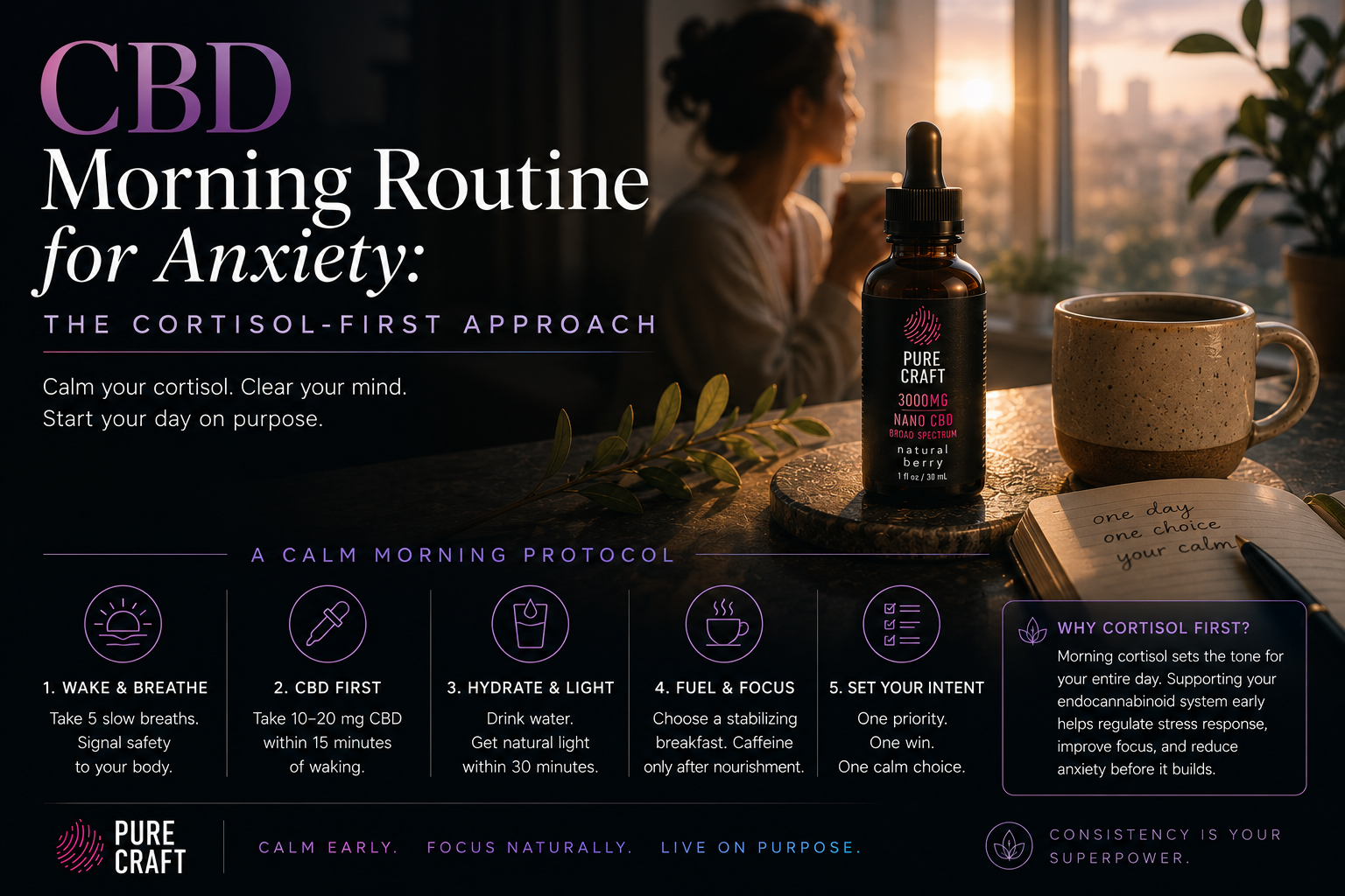 CBD Morning Routine for Anxiety: The Cortisol-First Approach | PureCraft CBD