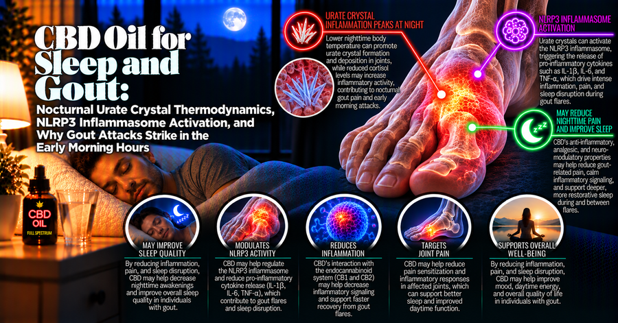 CBD Oil for Sleep and Gout: Nocturnal Urate Crystal Thermodynamics, NLRP3 Inflammasome Activation, and Why Gout Attacks Strike in the Early Morning Hours | PureCraft CBD