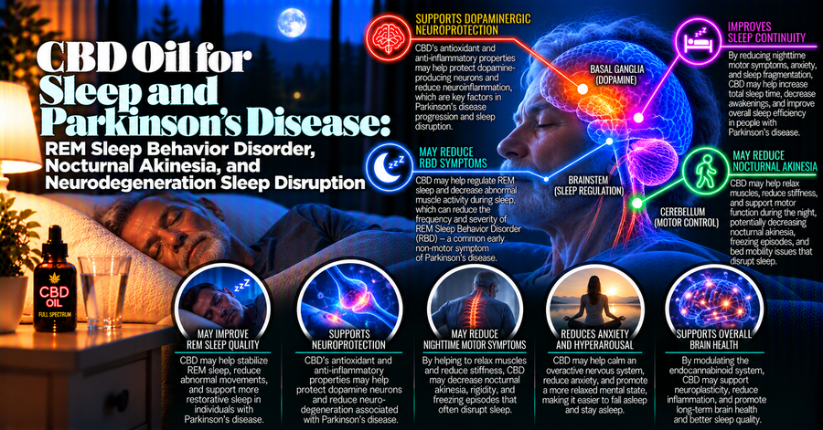 CBD Oil for Sleep and Parkinson's Disease: REM Sleep Behavior Disorder, Nocturnal Akinesia, and Neurodegeneration Sleep Disruption | PureCraft CBD