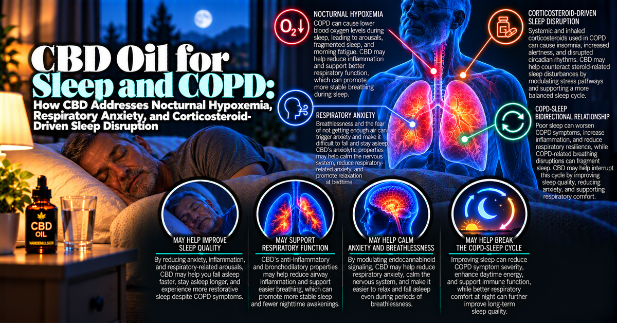 CBD Oil for Sleep and COPD: How CBD Addresses Nocturnal Hypoxemia, Respiratory Anxiety, and Corticosteroid-Driven Sleep Disruption