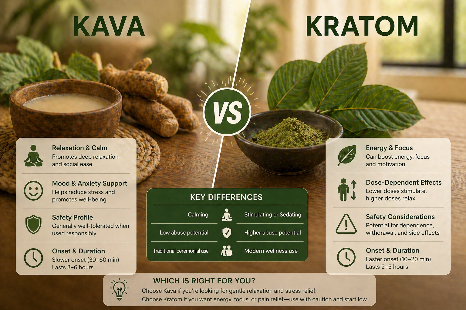 Kava vs. Kratom: Key Differences in Effects, Safety & Which Is Right for You