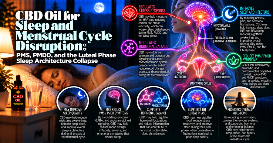 CBD Oil for Sleep and Menstrual Cycle Disruption: PMS, PMDD, and the Luteal Phase Sleep Architecture Collapse | PureCraft CBD