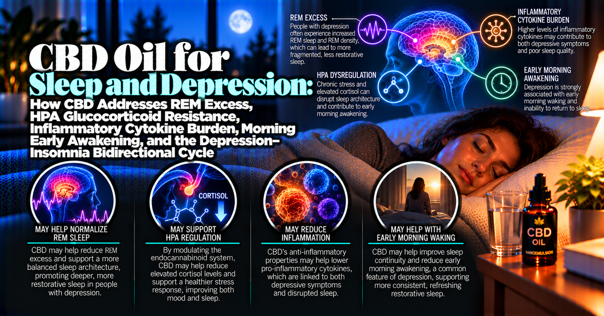 CBD Oil for Sleep and Depression: How CBD Addresses REM Excess, HPA Glucocorticoid Resistance, Inflammatory Cytokine Burden, Morning Early Awakening, and the Depression–Insomnia Bidirectional Cycle