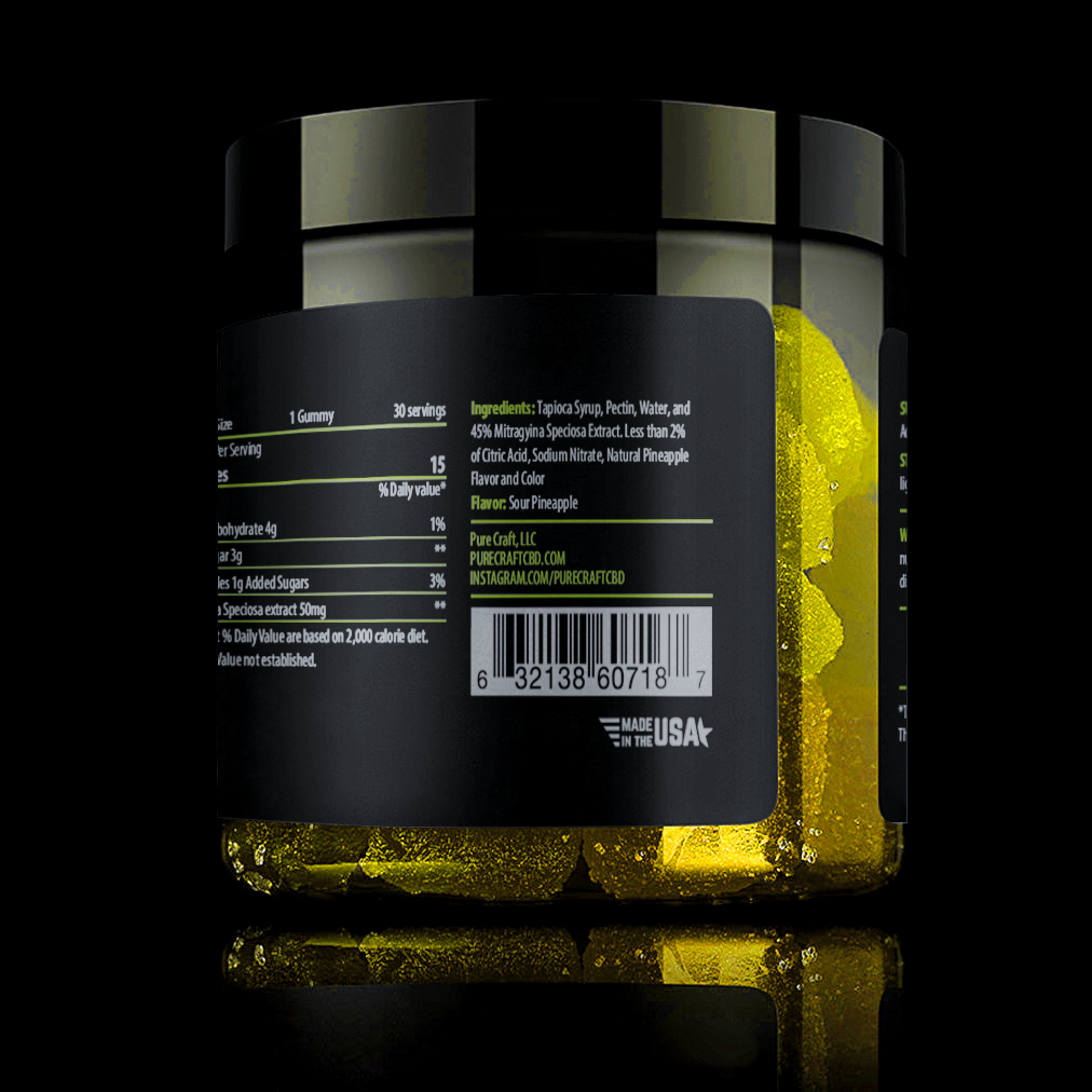 NANO KRATOM INFUSED VEGAN SOUR PINEAPPLE GUMMIES | Pure Craft